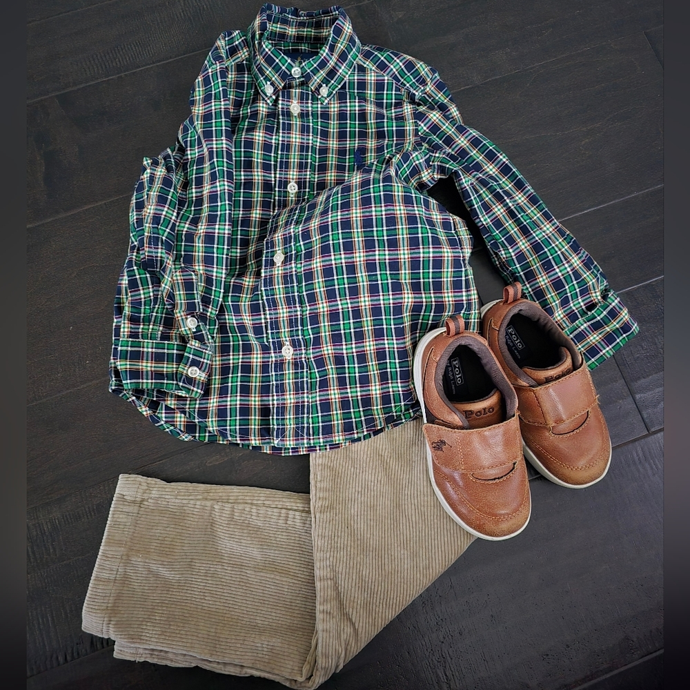 Polo Ralph Lauren Toddler boy outfit SHIRT PANTS & SHOES size 3T shoes size 8